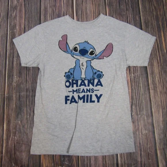 Disney Lilo Stitch Shirt Mens Medium Gray Ohana Means Family Graphic Tee T-Shirt - Picture 1 of 5